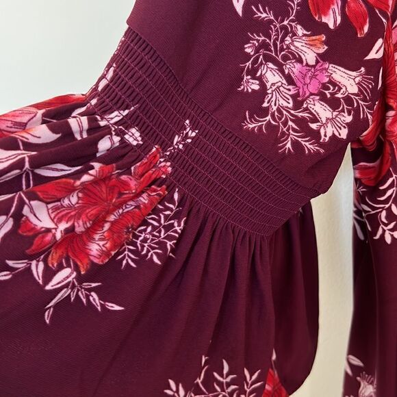 Women’s Plus size 2X gorgeous flutter sleeve maroon & pink floral dress NEW - Picture 12 of 15